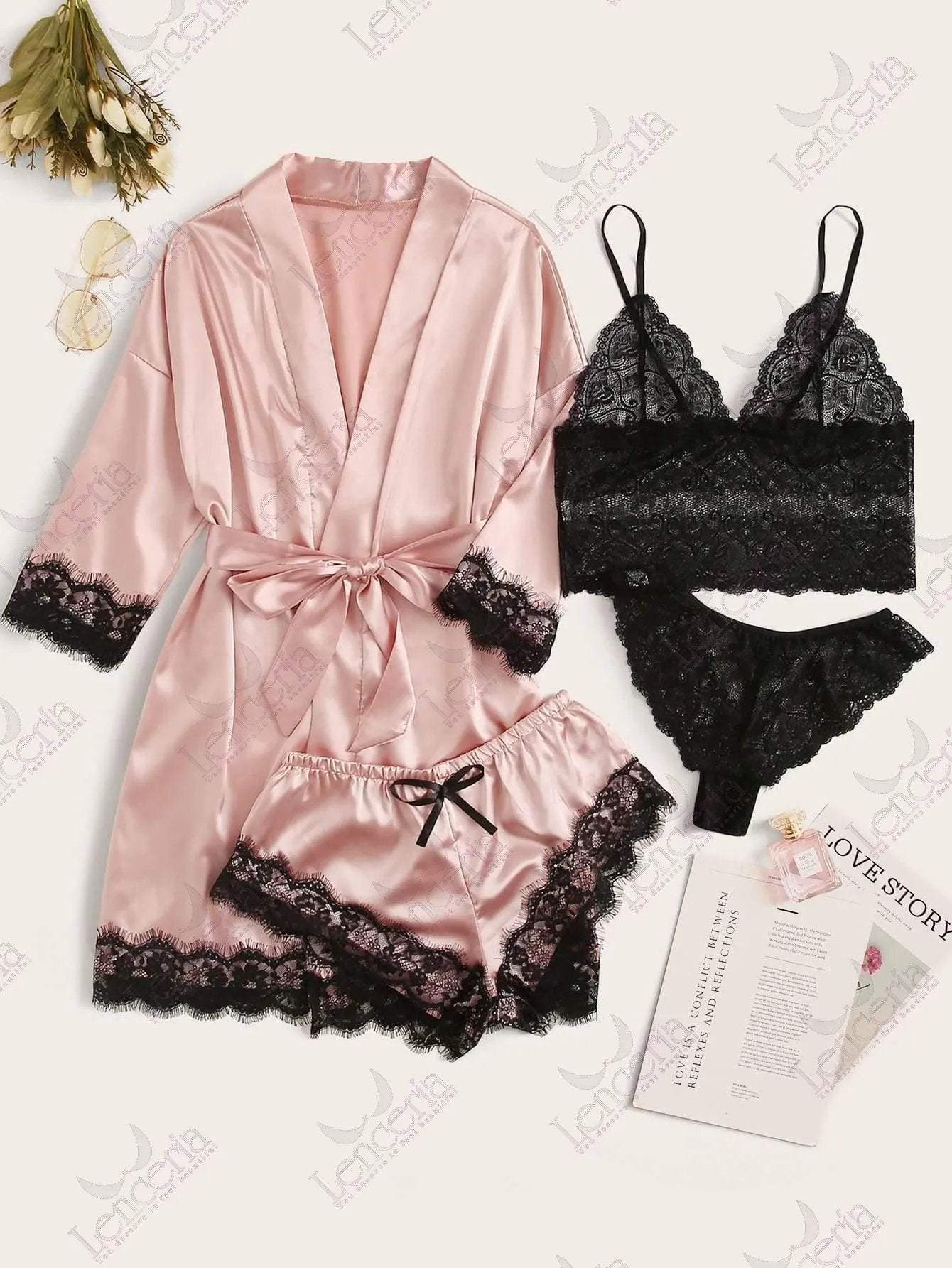 Loving & Pretty Silky pink lingerie set