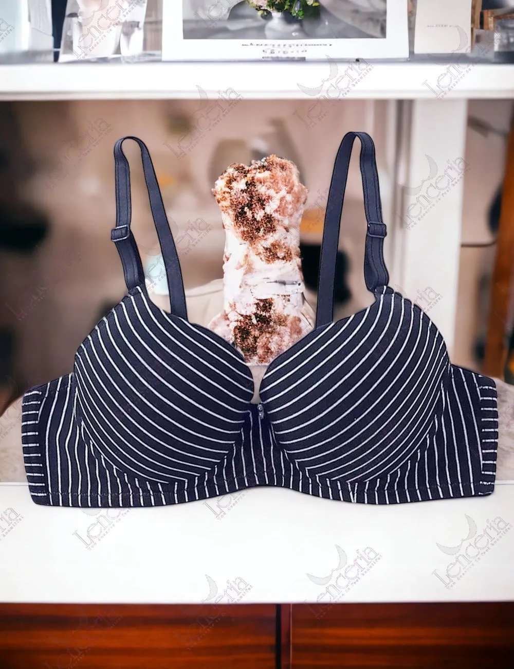 Cheriee everyday essentials lightly padded navy blue stripe bra - extremely cute (c51)