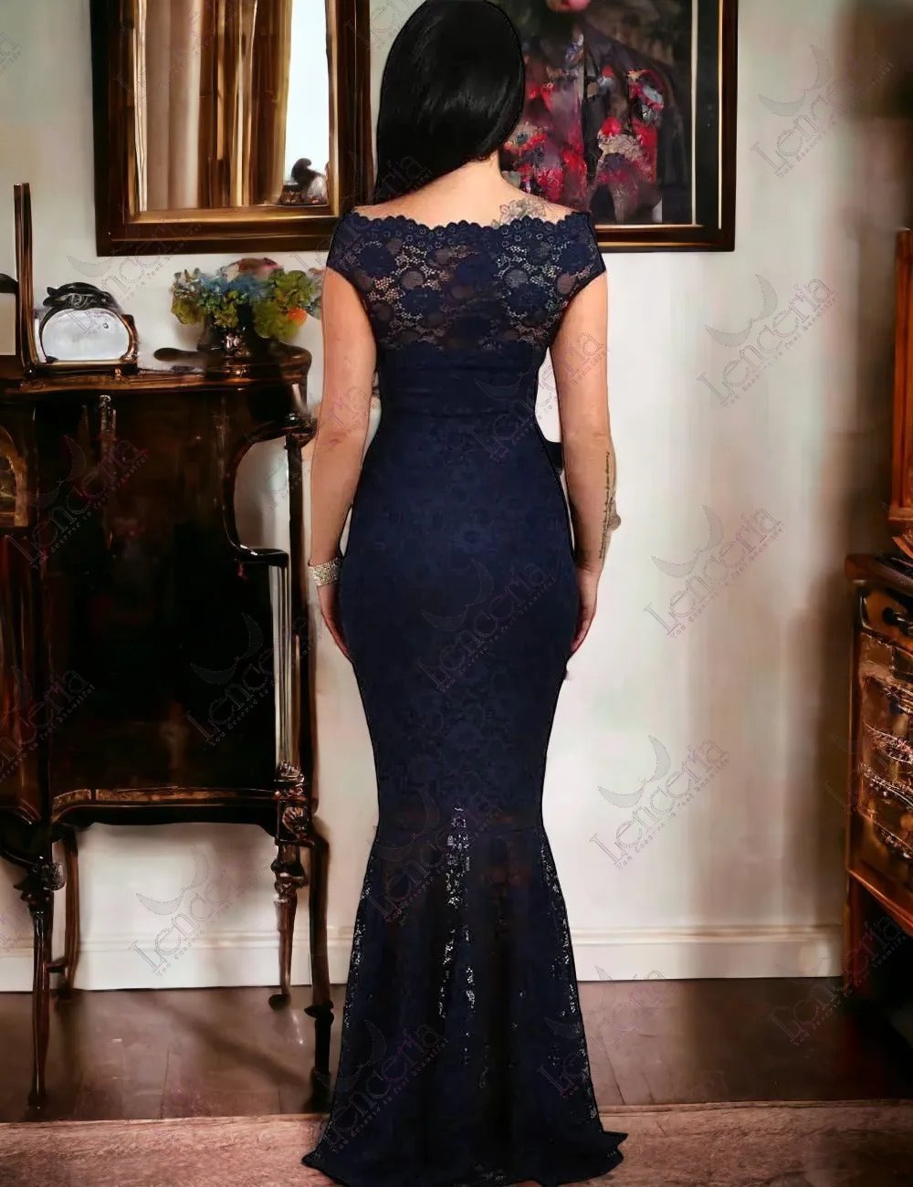 Dark blue Caerula Fishtail Evening Dress - branded in  Pakistan