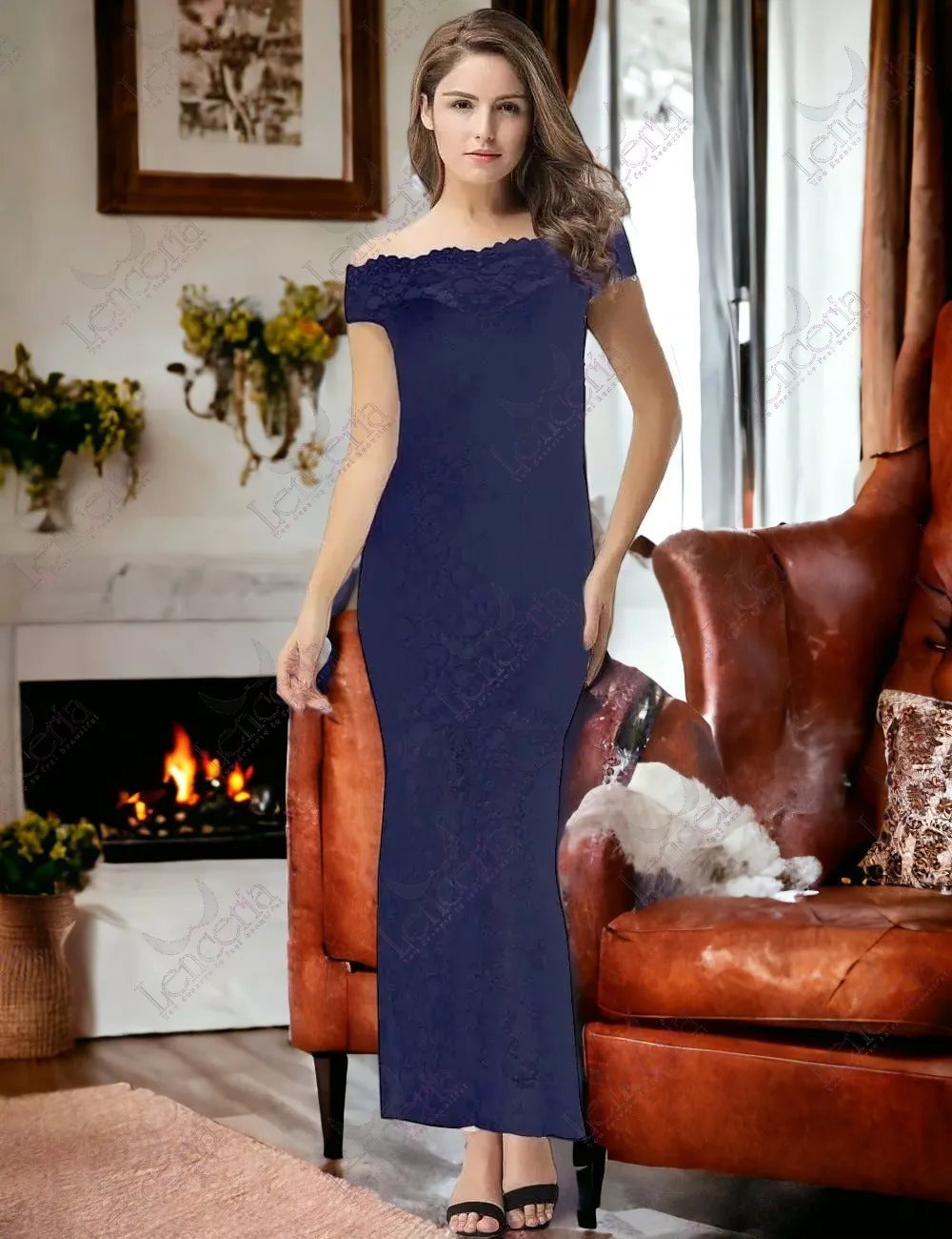 Dark blue Caerula Fishtail Evening Dress - branded in  Pakistan