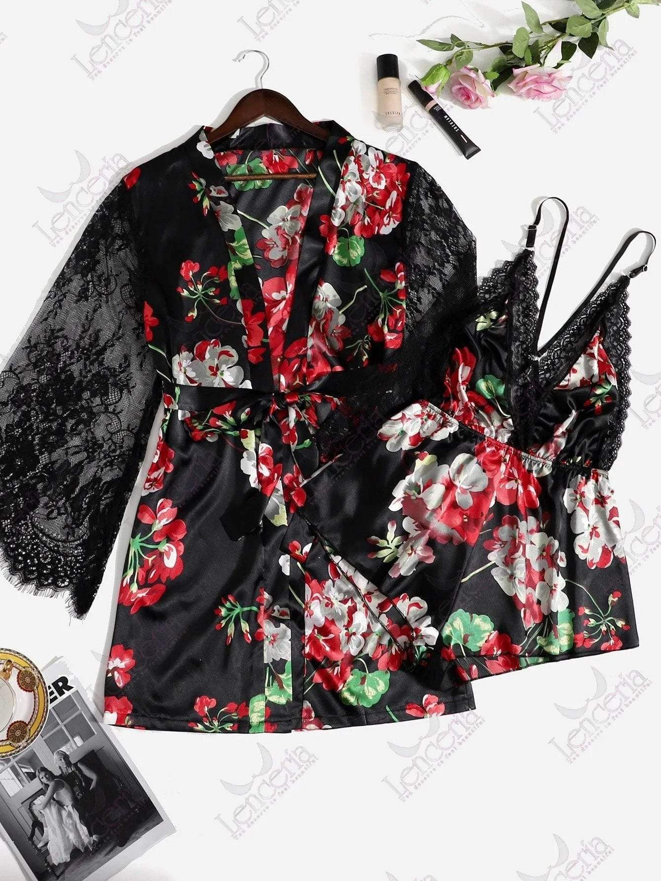 Black Bridal fleur lingerie set - extremely elegant (m31) | UK Imported