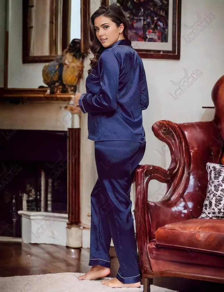 Blue Fonce long sleeve pyjama set (u3) lenceria-lingerie.pk