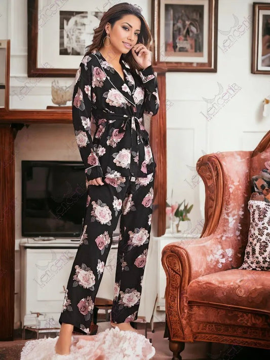 Fleur belted pajama set very elegant (u20) Lenceria.pk