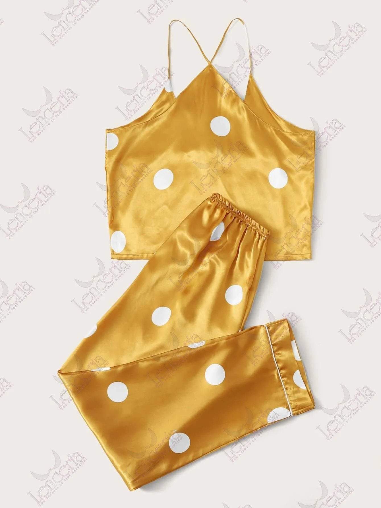 Oro polka dot silk pajama set very comfortable (u25) Lenceria.pk